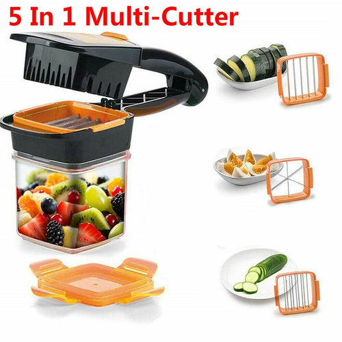 5 in 1 Multifunctional Vegetable Cutter with Steel Blade Stainless Food Fruit Slicer Chopper with Container Kitchen Accessories